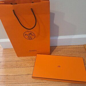 Hermes Orange Gift Box 14.5 x 1 x 7.5" and Paper Shopping Bag 17" x 11" x 4"